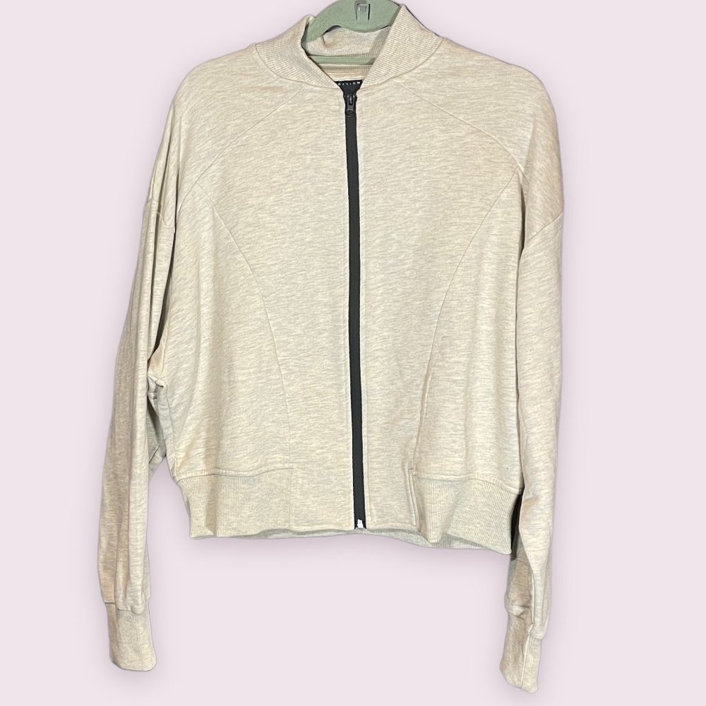 ASOS DESIGN Oversized Cropped Bomber Jersey Jacket - Oatmeal heather - Medium